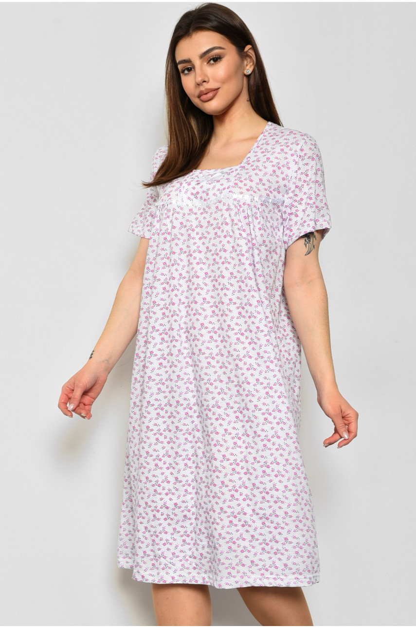 Ночная рубашка женская батальная белого цвета с цветочным принтом 172534