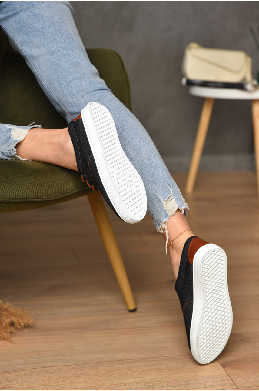 Мокасини жіночі чорного кольору на шнурівці текстиль 01-11 172722