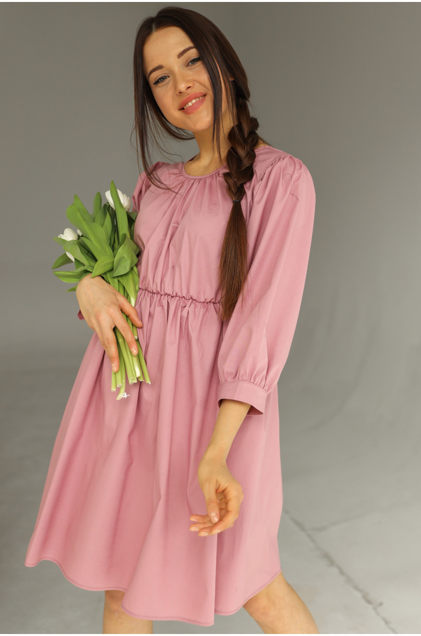 Платье женское однотонное  розового цвета 802-09 173001