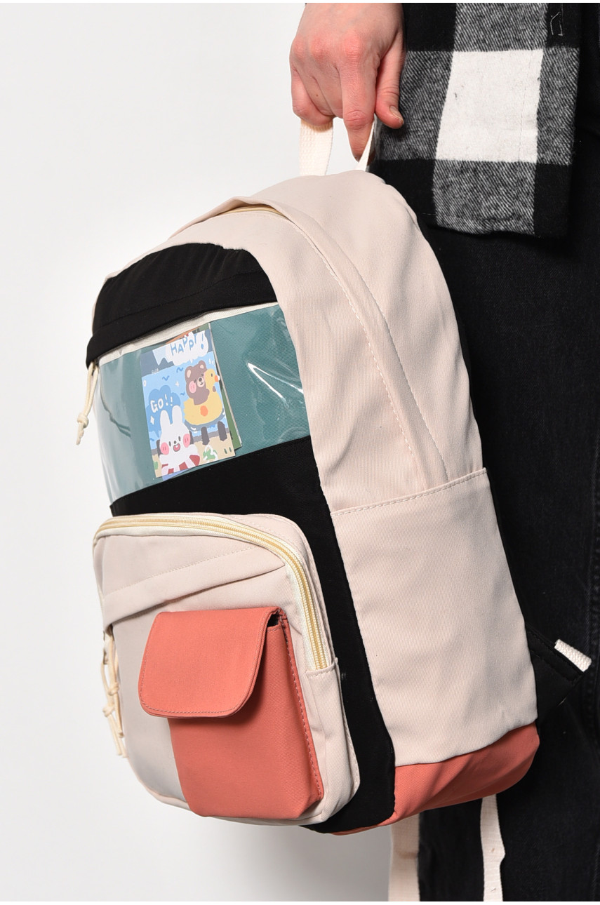 Жіночий рюкзак текстильний бежевого кольору 5018 173421