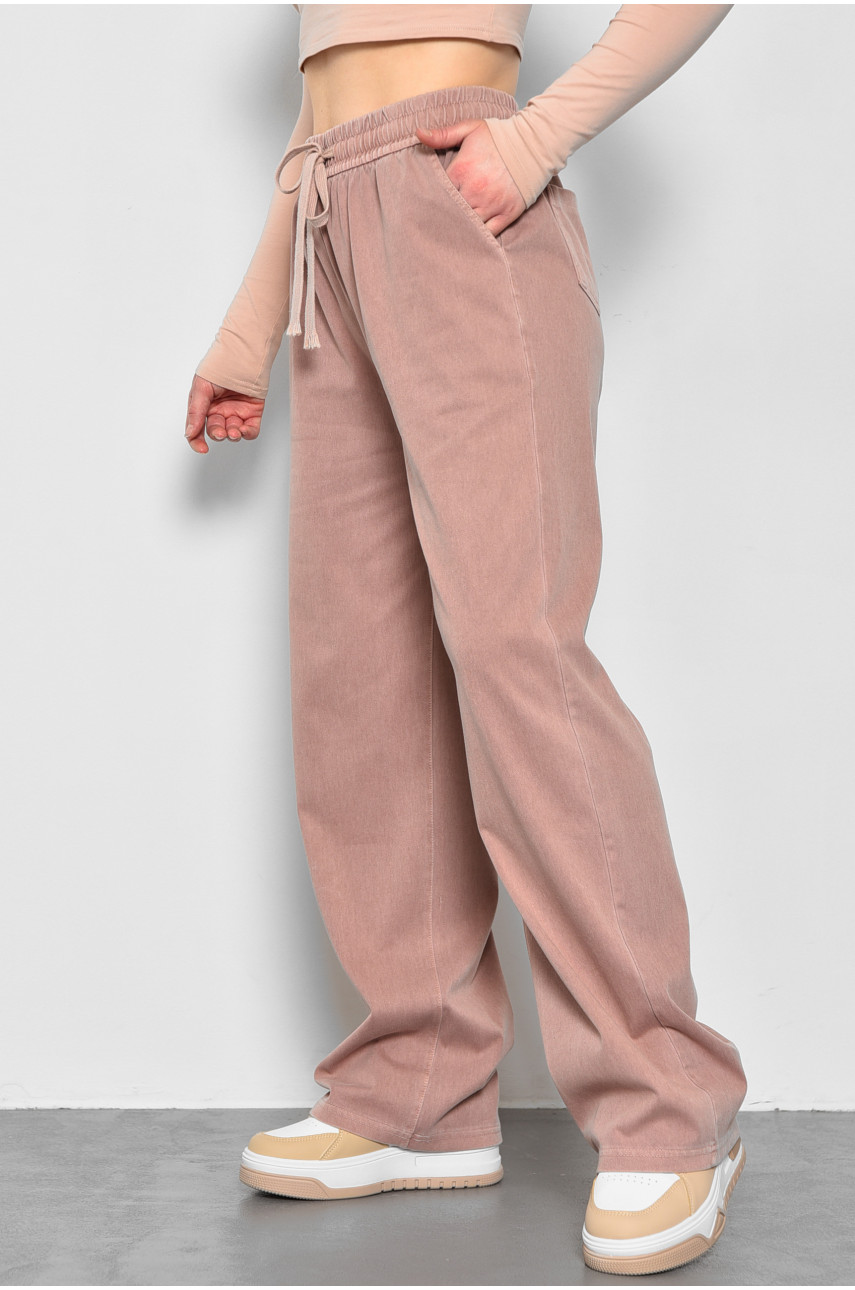 Штани жіночі розкльошені напівбатальні пудрового кольору 560-2 173435