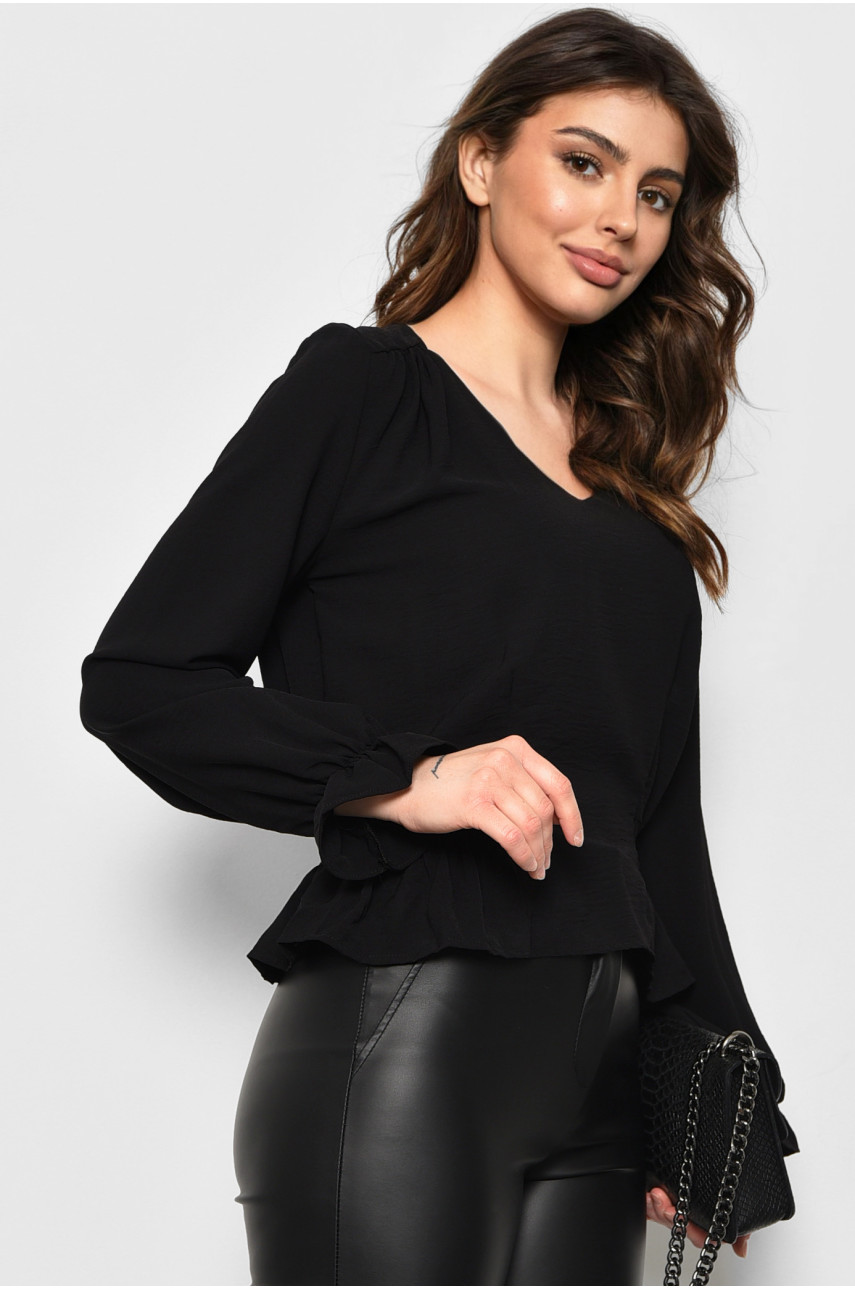 Блуза жіноча однотонна чорного кольору 173592