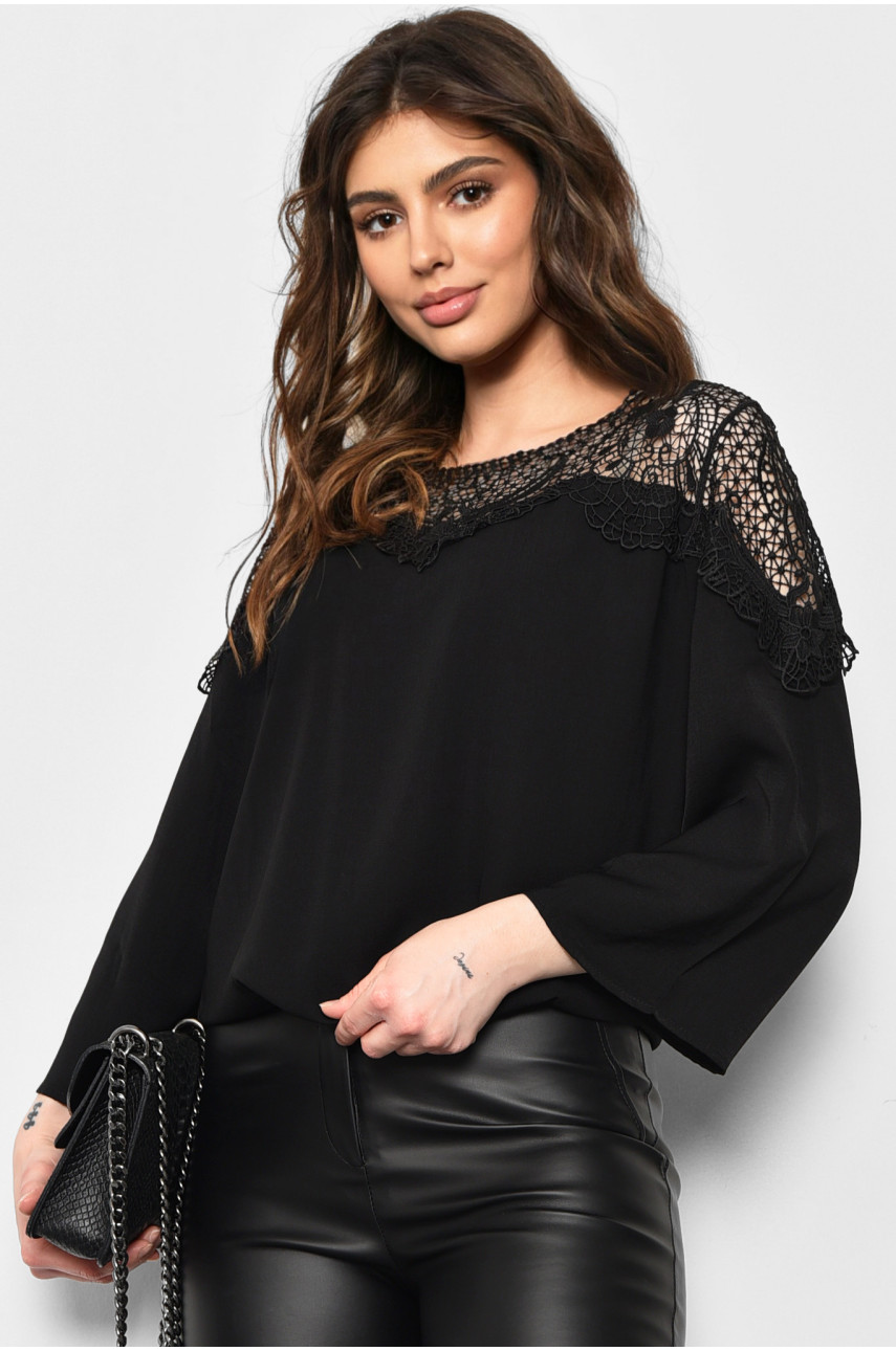 Блуза женская с коротким рукавом черного цвета 173653