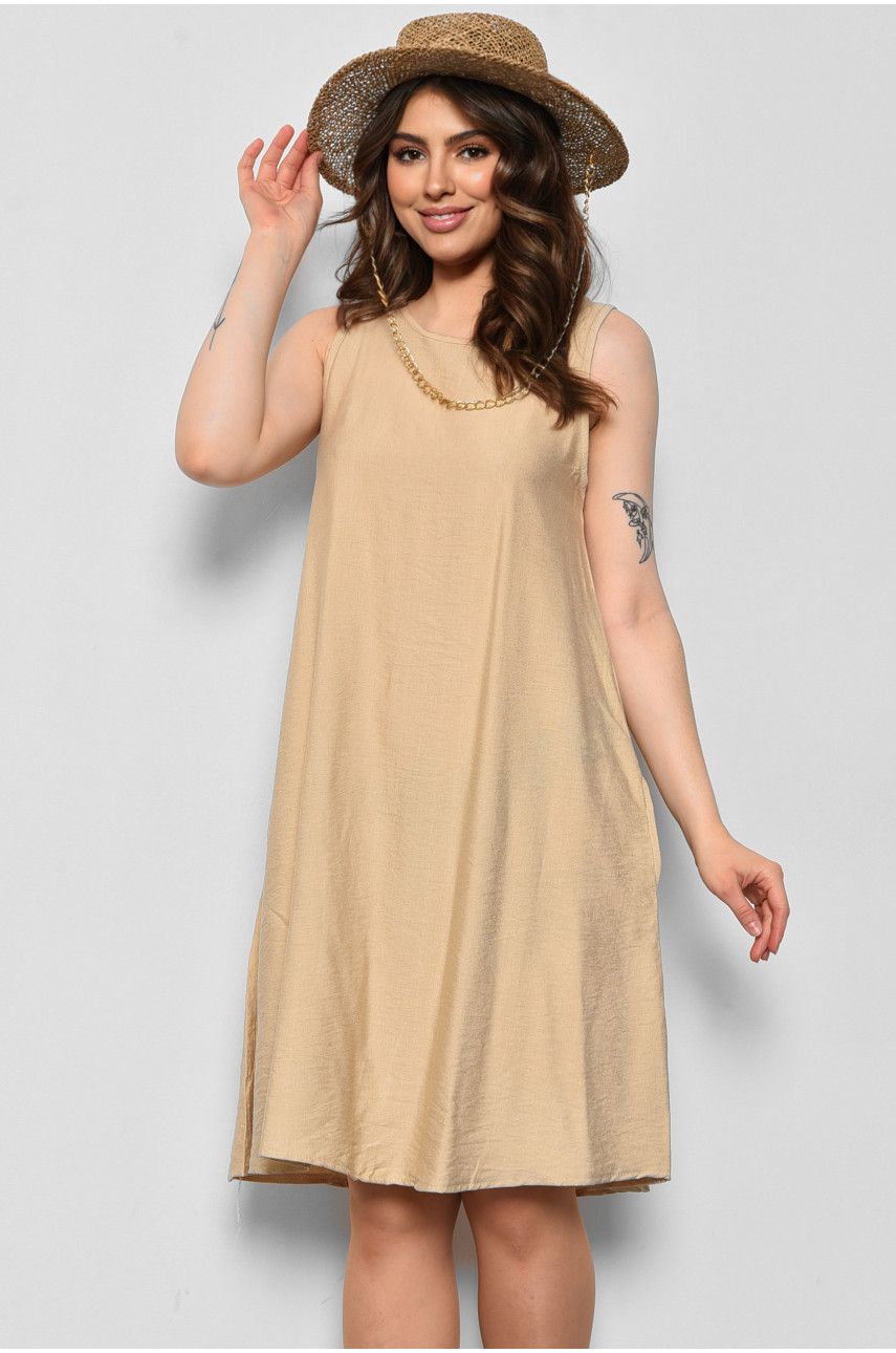 Сукня жіноча однотонна бежевого кольору 173771