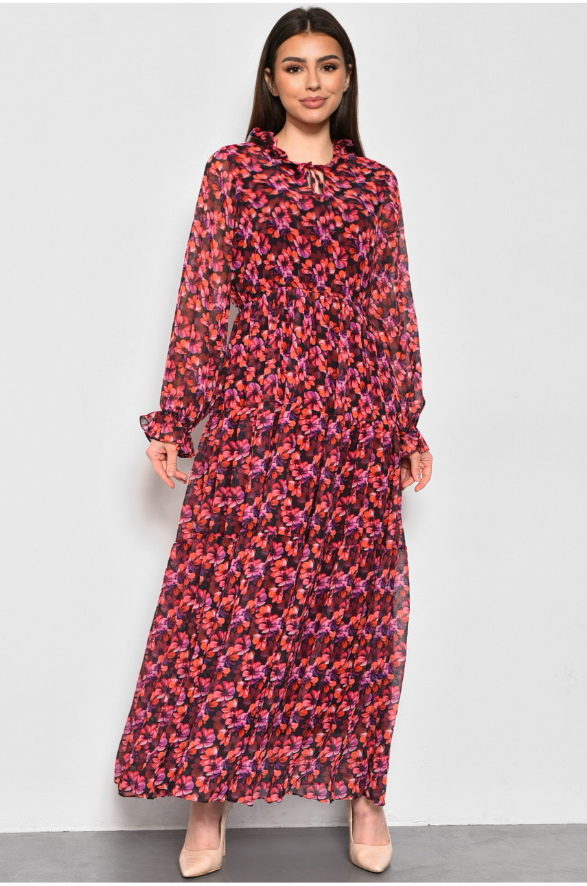 Платье женское шифоновое красного цвета с цветочным принтом 4016 173930