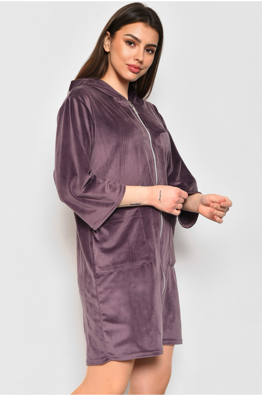 Халат жіночий напівбатальний велюровий бузкового кольору 82 174053