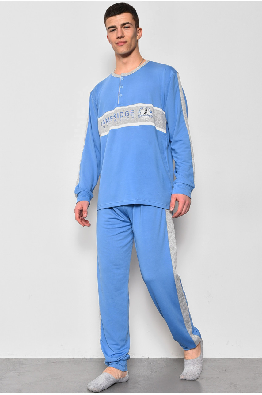 Пижама мужская на флисе полубатальная голубого цвета 5026 174131