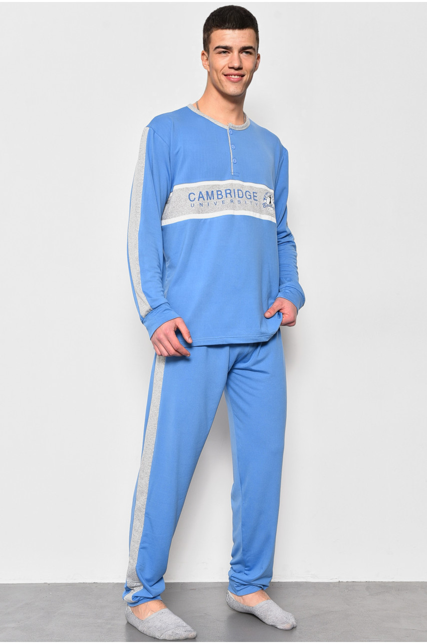 Пижама мужская на флисе полубатальная голубого цвета 5026 174131