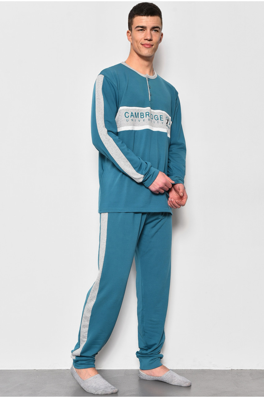 Пижама мужская на флисе полубатальная изумрудного цвета 5026 174132