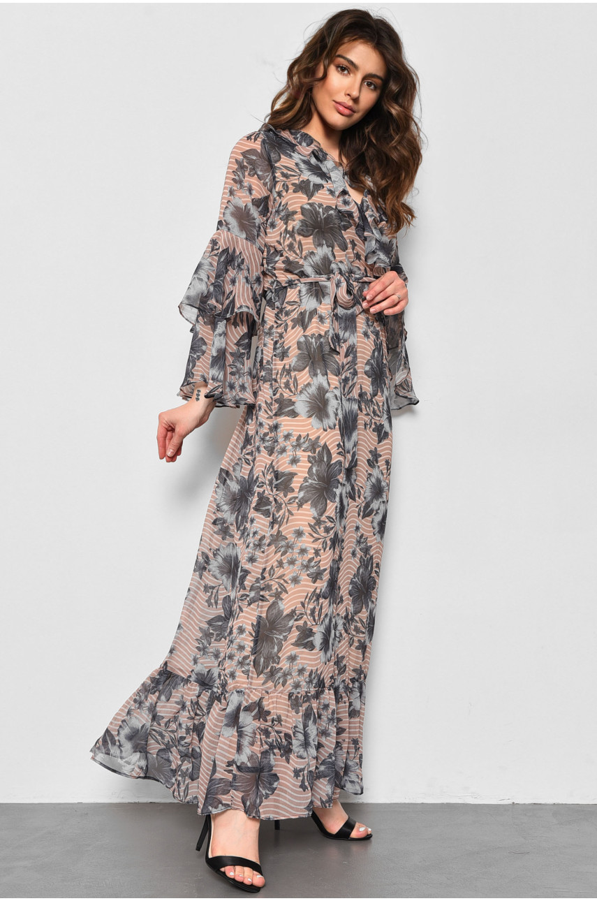 Платье женское шифоновое бежевого цвета с принтом 4007 174147