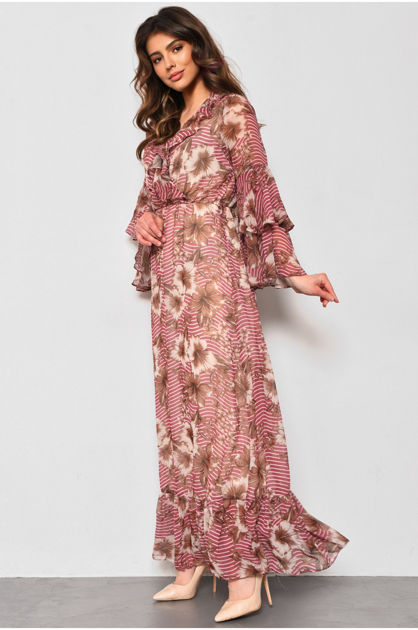 Платье женское шифоновое розового цвета с принтом 4007 174148