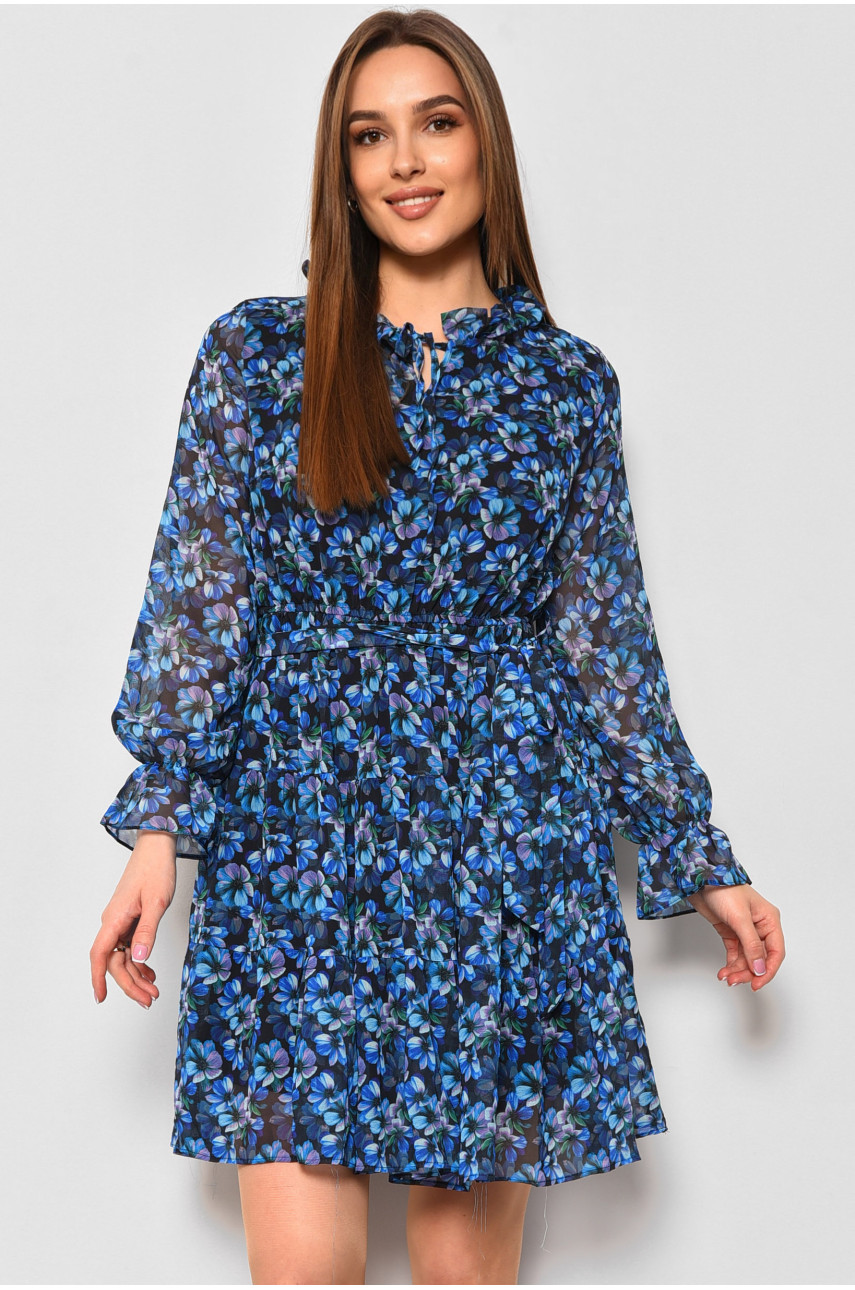 Сукня жіноча шифонова синього кольору з принтом 174149