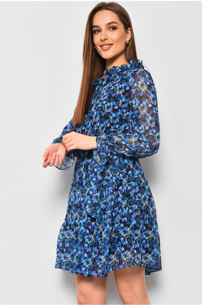 Сукня жіноча шифонова синього кольору з принтом 174149