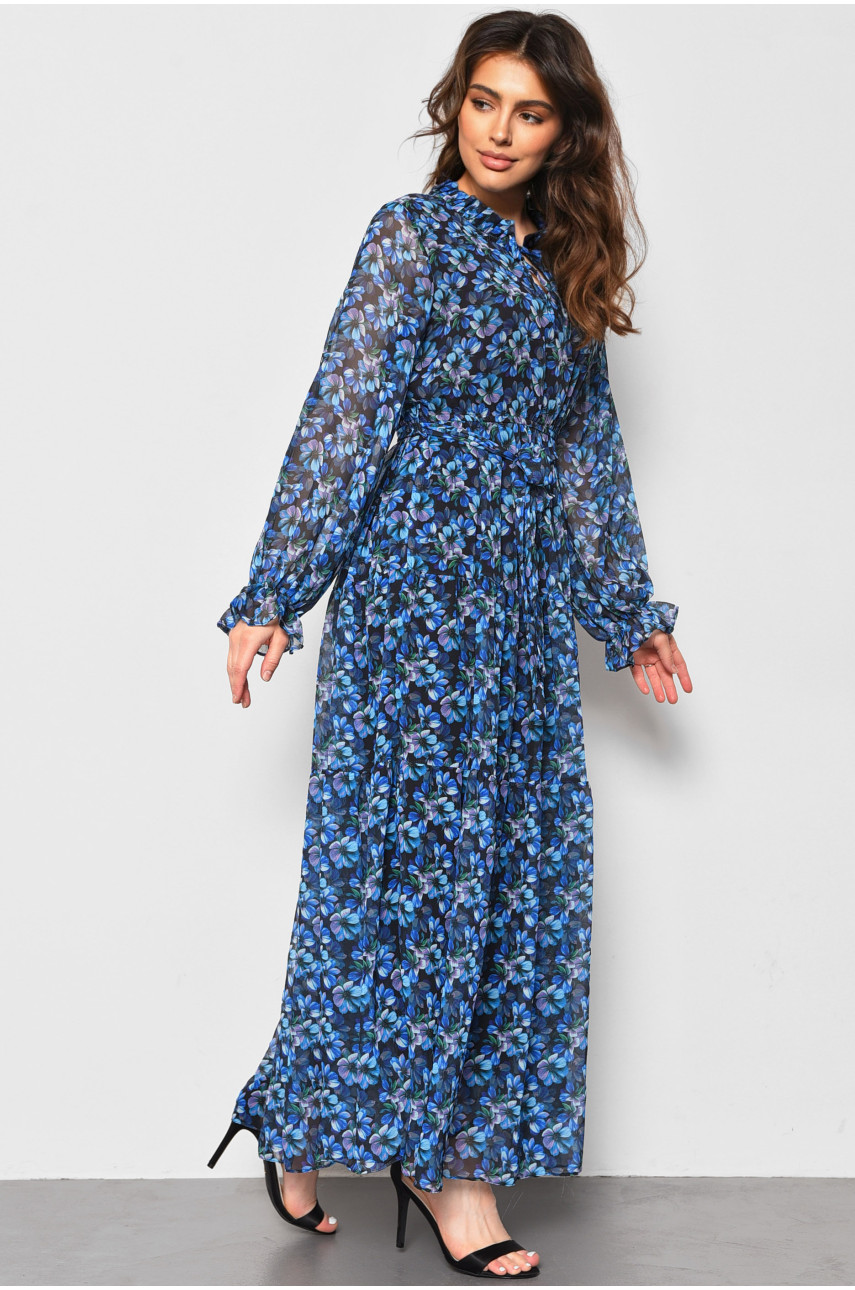 Сукня жіноча шифонова синього кольору з принтом 174150