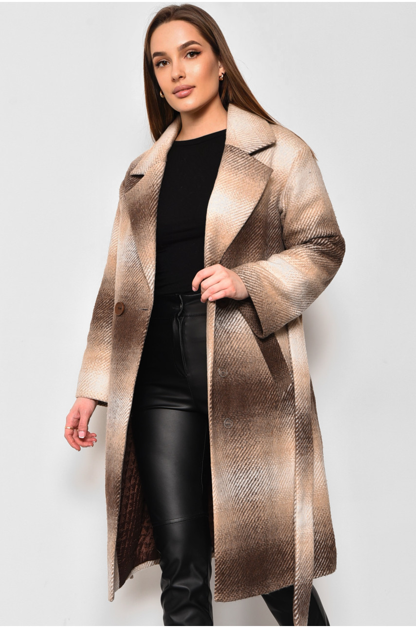 Пальто женское демисезонное коричневого цвета 5023-5019 174151