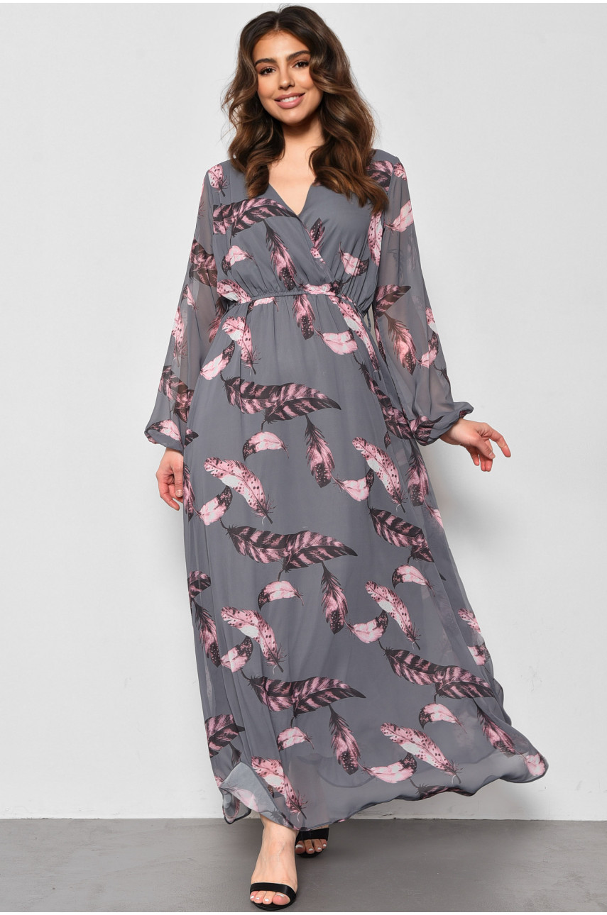 Сукня жіноча шифонова сірого кольору з принтом 4006 174158