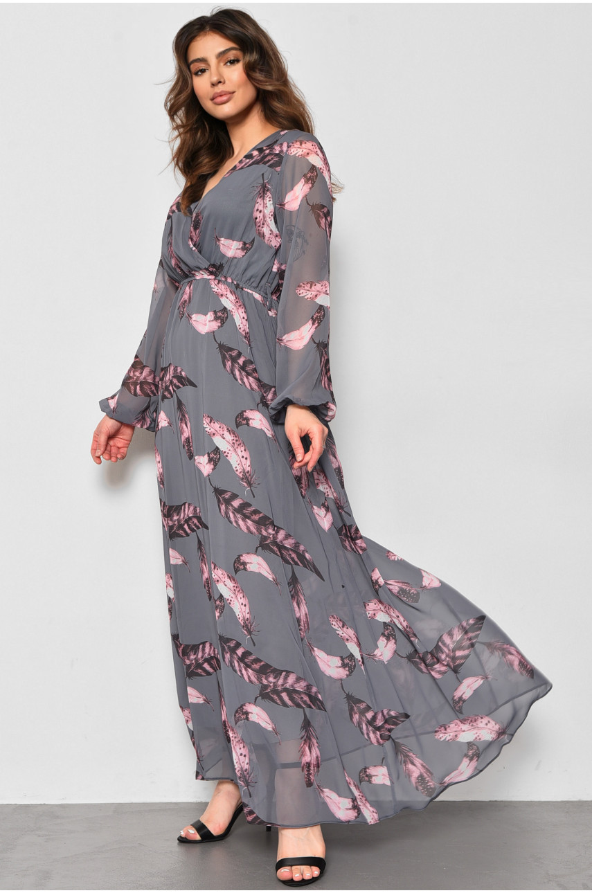 Платье женское шифоновое серого цвета с принтом 4006 174158