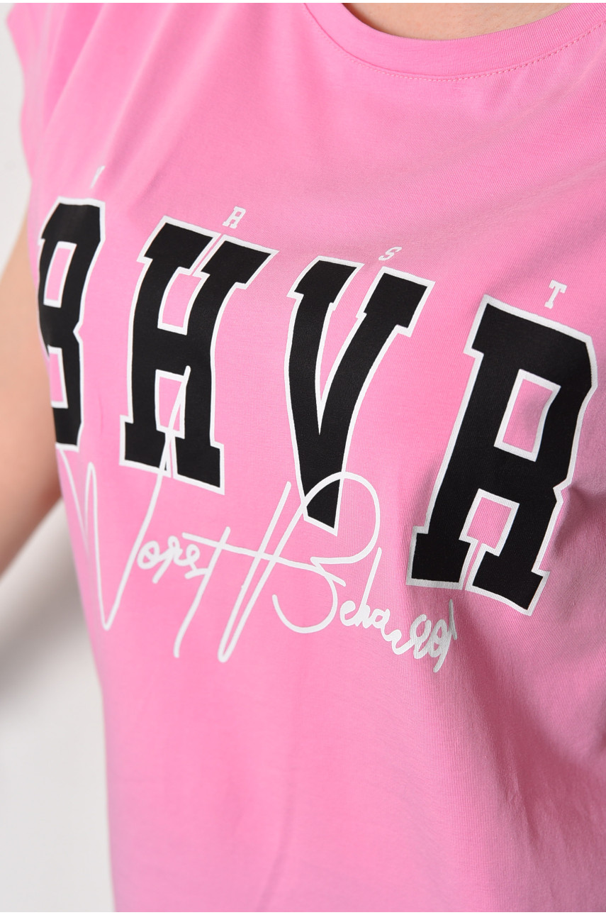 Футболка женская полубатальная с надписью розового цвета 208 174408