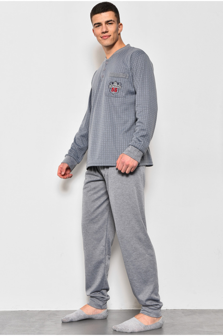 Пижама мужская на флисе полубатальная серого цвета 5024 174426
