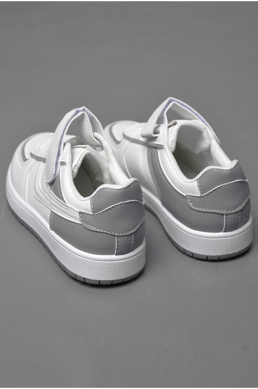 Кроссовки детские бело-серого цвета на липучках 225-3 174427