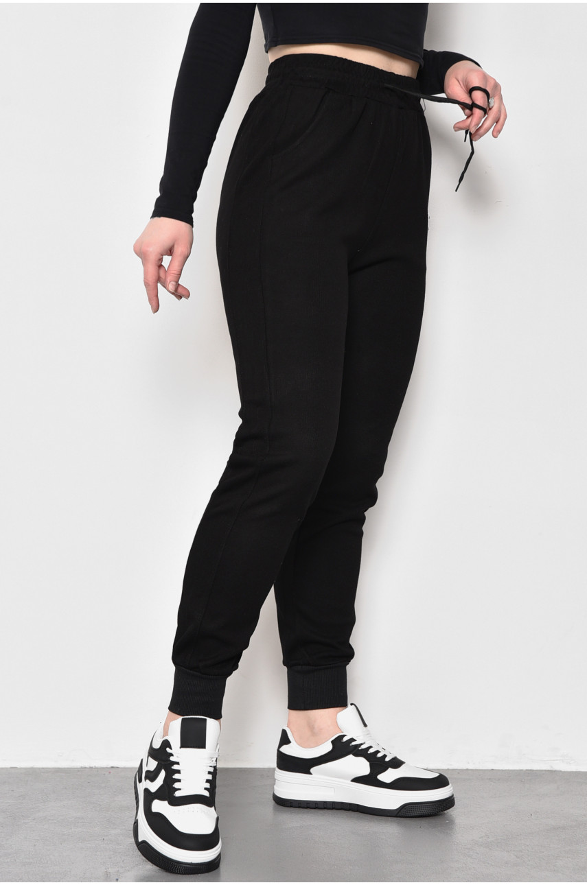 Спортивые штаны женские трикотажные черного цвета 1701 174462
