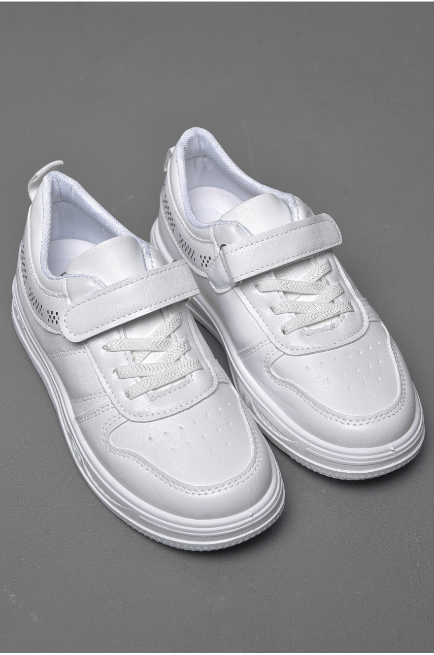 Кросівки дитячі білого кольору на ліпучці та шнурівці 502-010 174487
