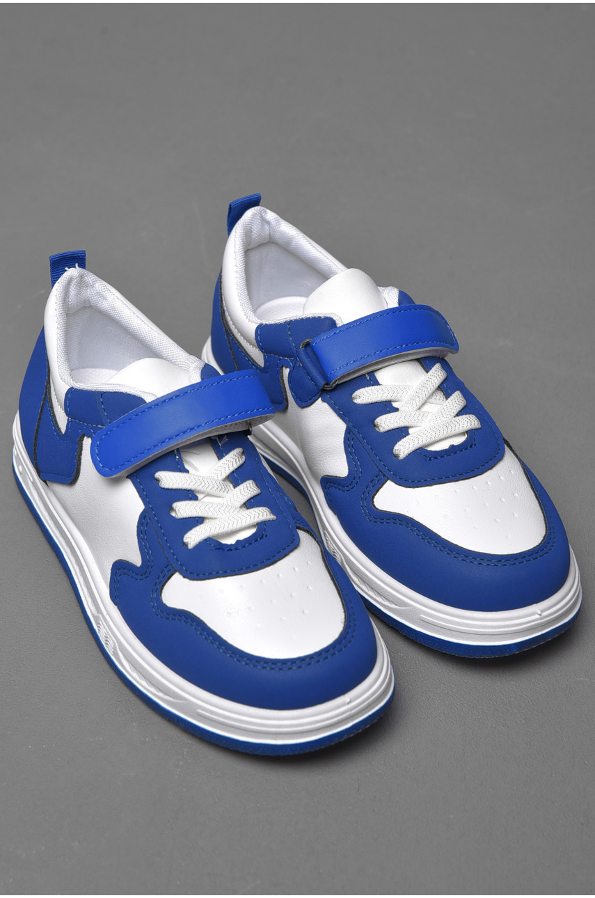 Кросівки дитячі біло-синього кольору на ліпучці та шнурівці 502-008 174503
