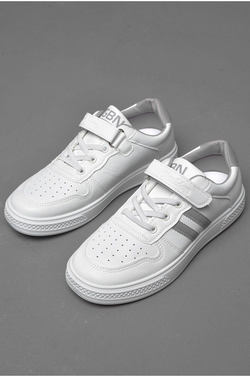 Кросівки дитячі білого кольору на ліпучці та шнурівці 500-022 174504