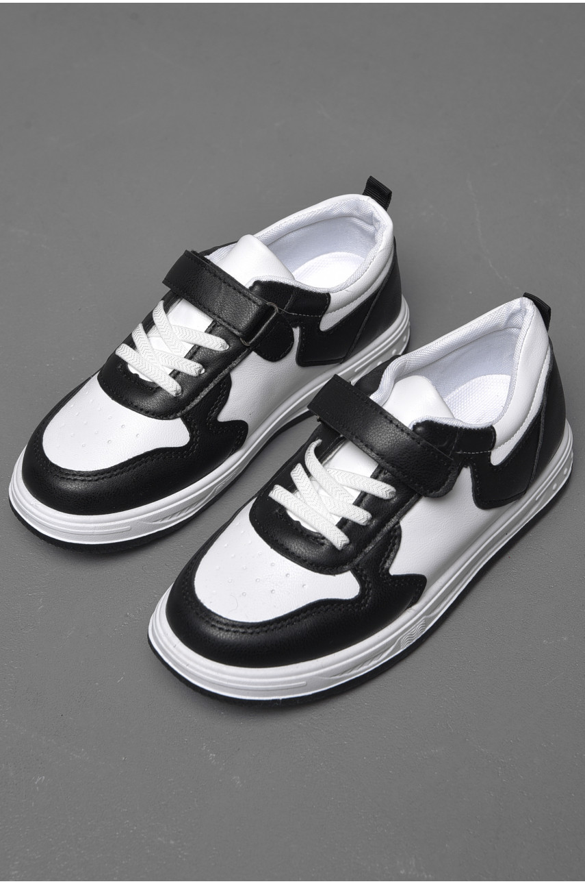 Кросівки дитячі чорно-білого кольору на ліпучці та шнурівці 502-002 174505