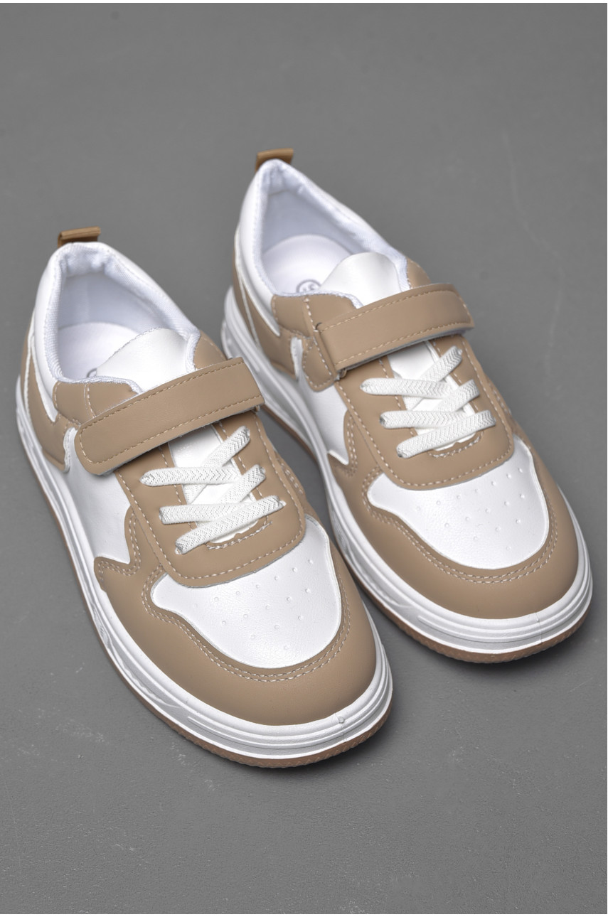 Кросівки дитячі біло-бежевого кольору на ліпучці та шнурівці 502-005 174509