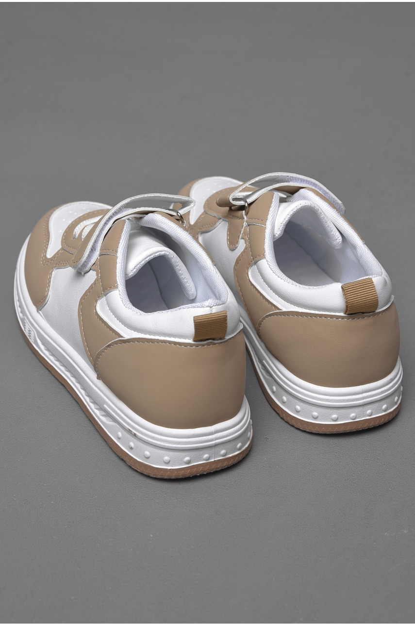 Кросівки дитячі біло-бежевого кольору на ліпучці та шнурівці 502-005 174509