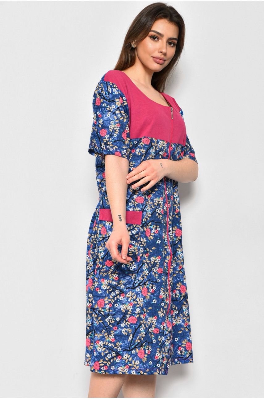 Халат жіночий напівбатальний з квітковим принтом синього кольору 404 174578