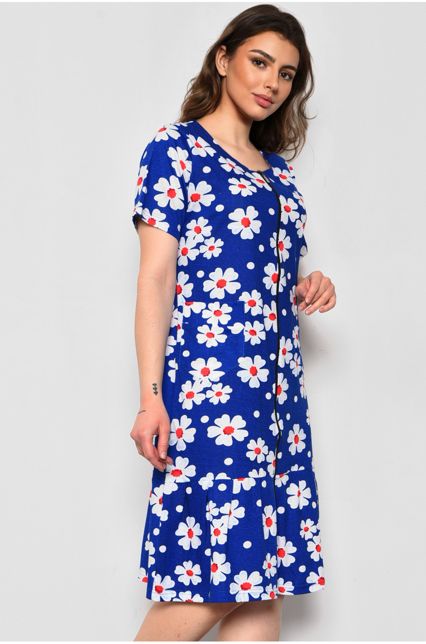 Халат жіночий батальний з квітковим принтом синього кольору 174590