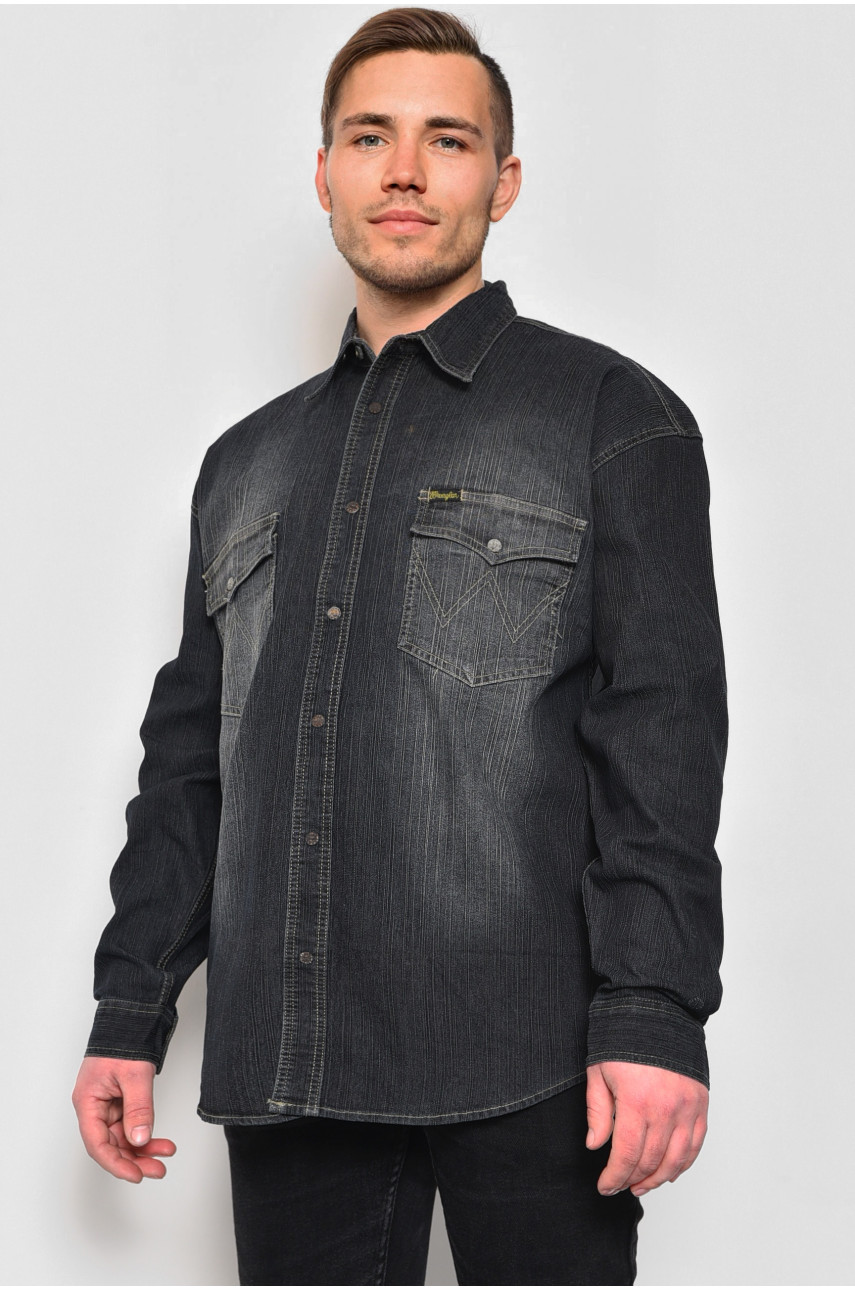 Сорочка чоловіча батальна джинсова чорного кольору 174747