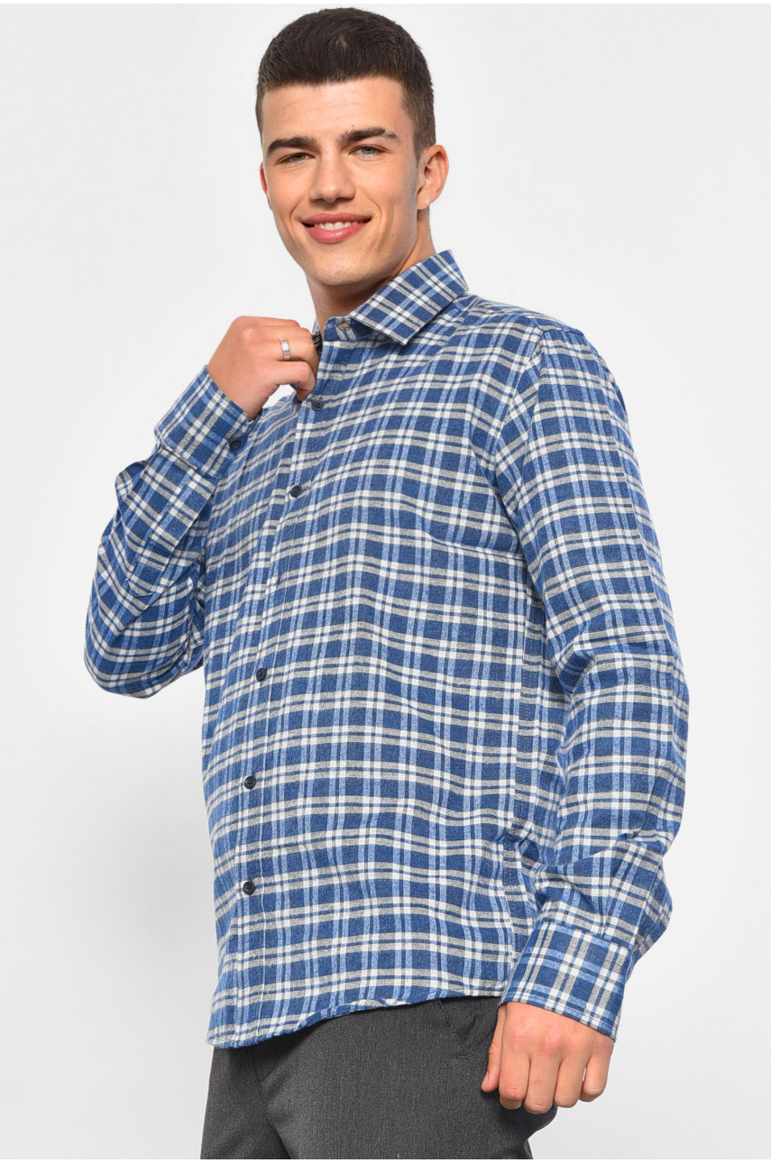Рубашка мужская синего цвета в клеточку 174784