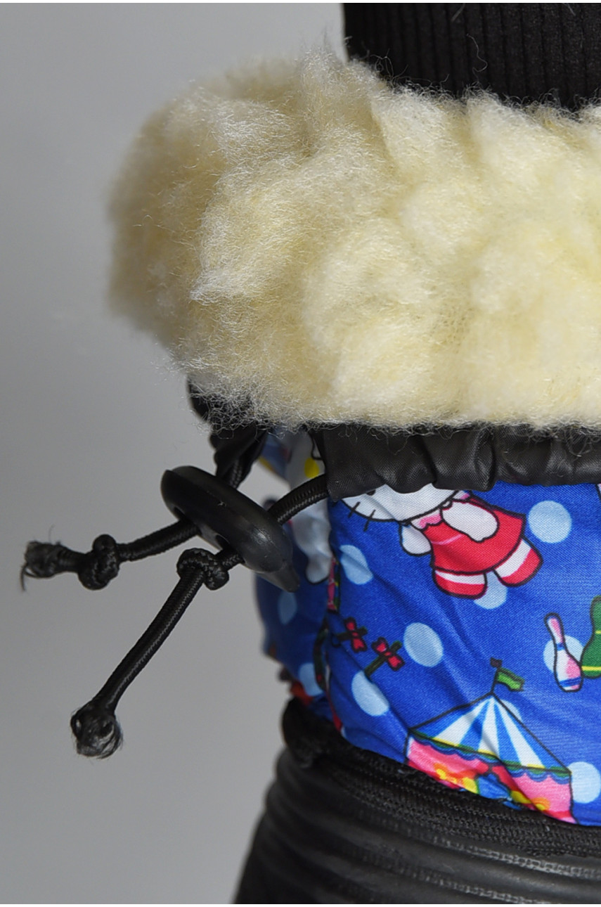 Дутики детские зимние на искуственной овчине черно-синего цвета Уценка 174808 Дутики детские зимние на искуственной овчине черно-синего цвета Уценка 174808