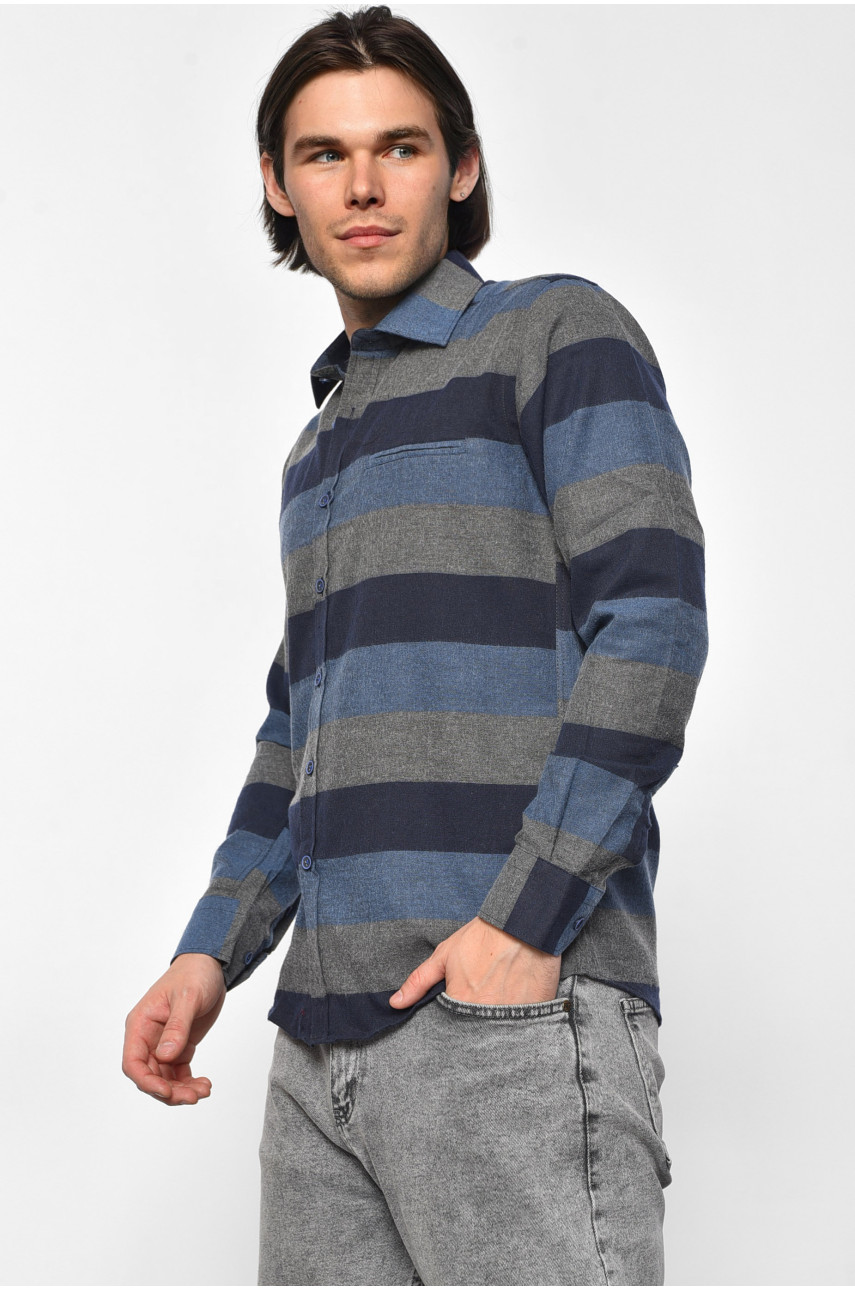 Рубашка мужская синего цвета в клеточку 174841