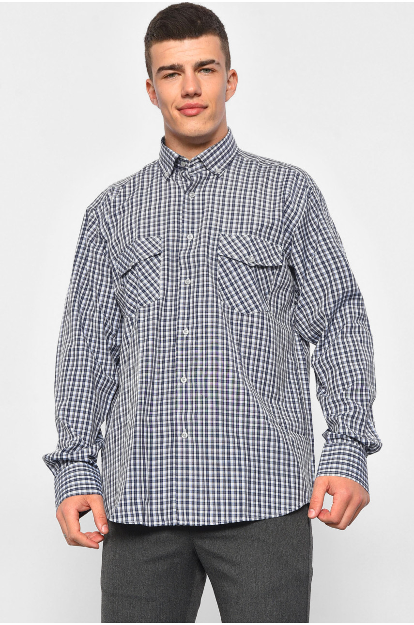 Рубашка мужская серого цвета в клеточку 174860