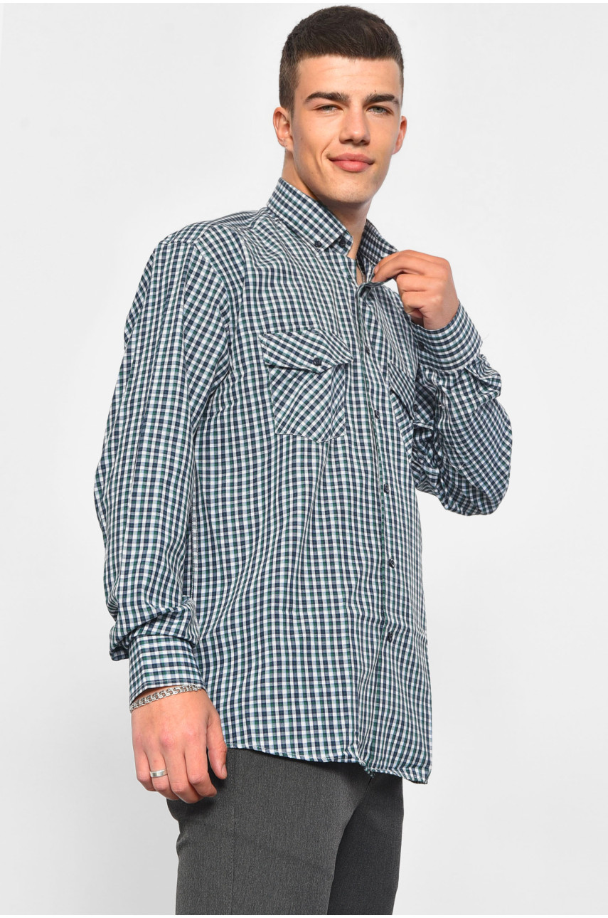 Рубашка мужская серого цвета в клеточку 174861