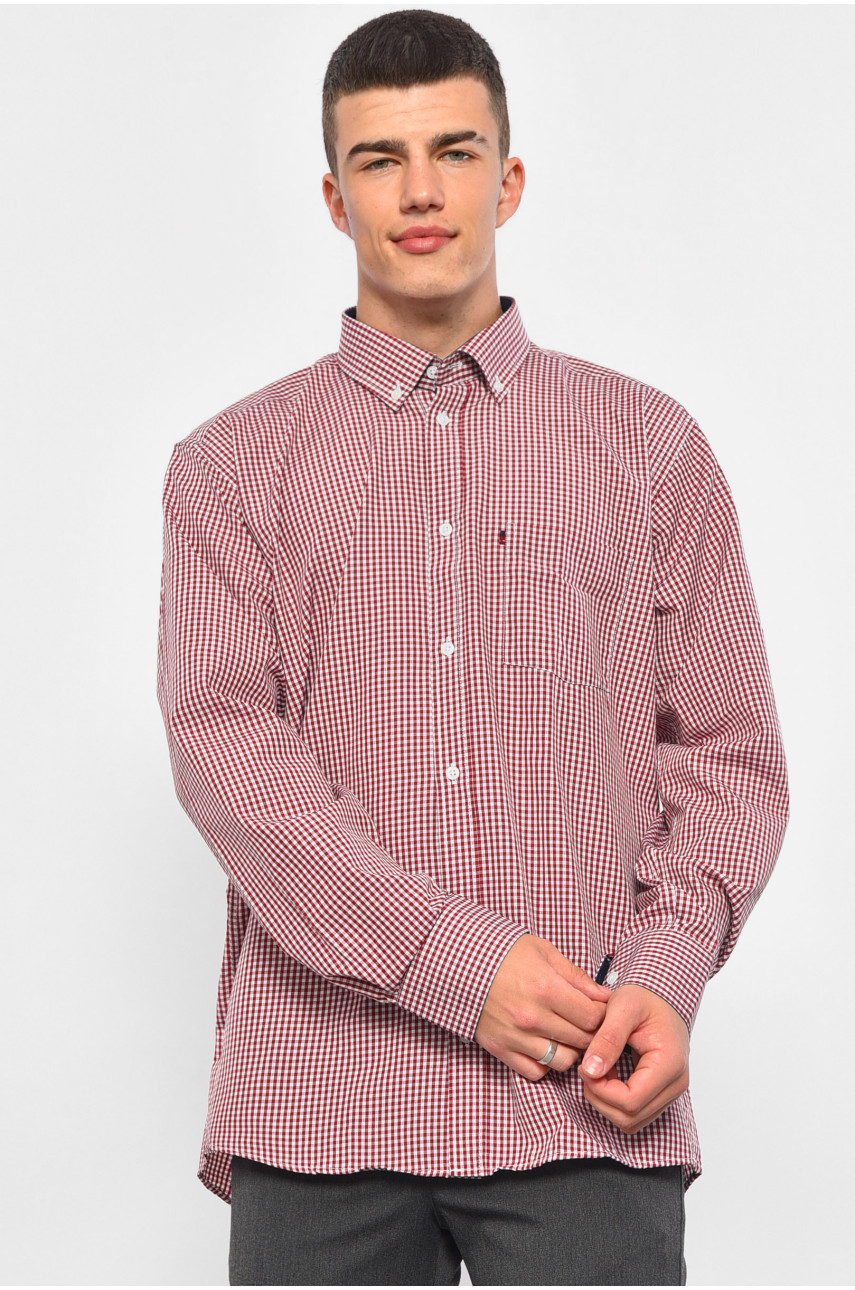 Рубашка мужская красного цвета в клеточку 174867