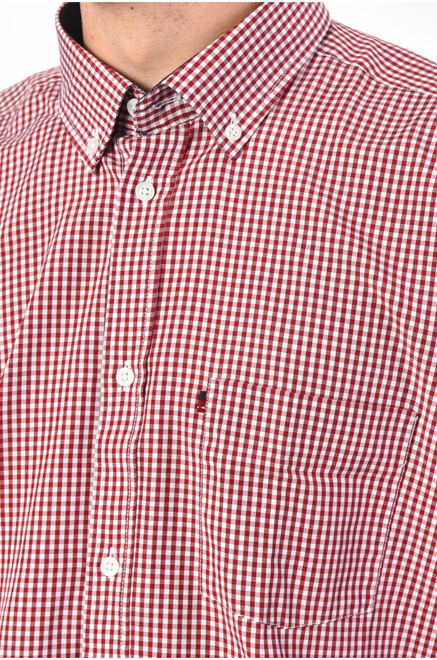 Рубашка мужская красного цвета в клеточку 174867