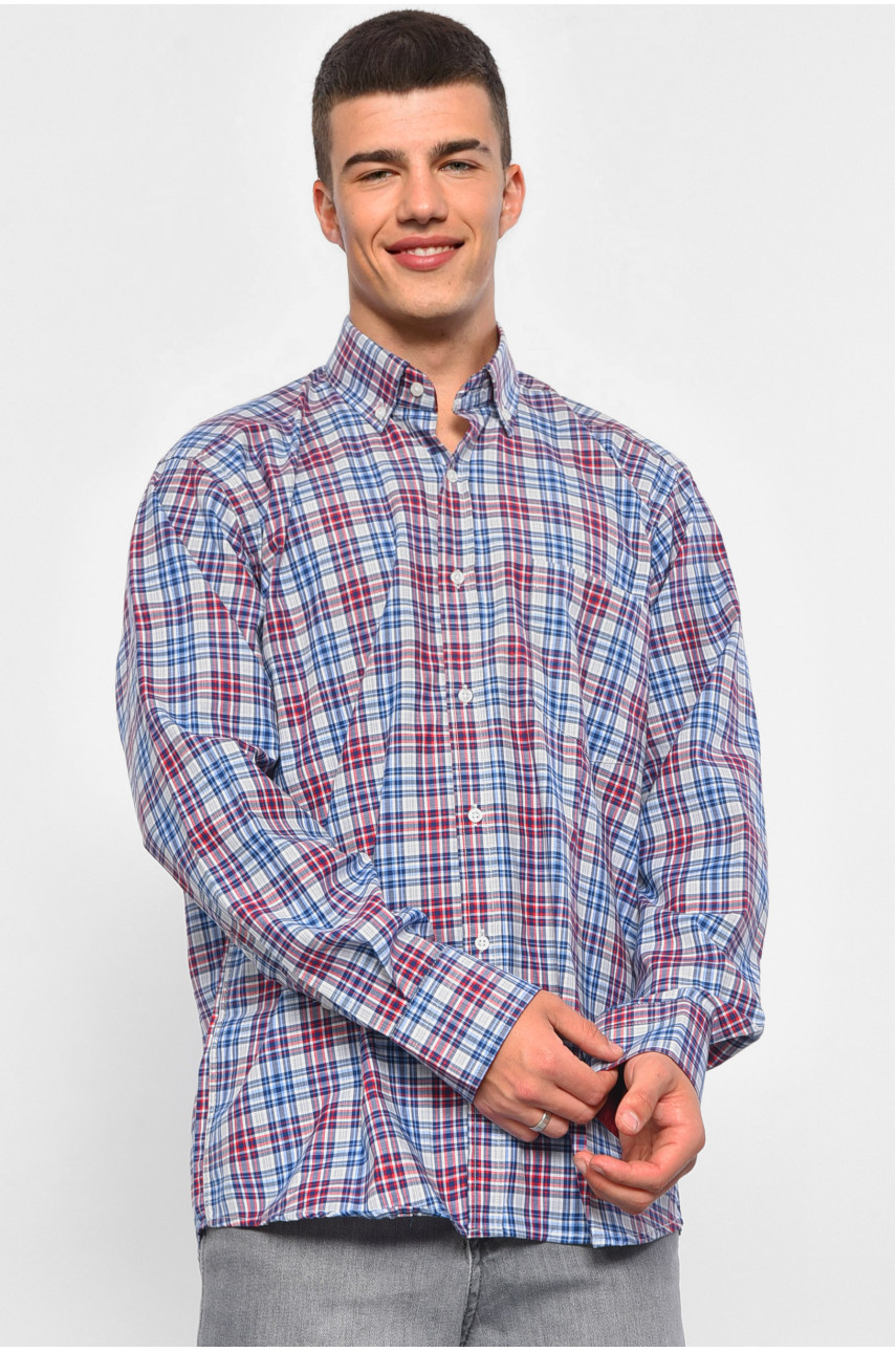 Рубашка мужская серого цвета в клеточку 174873