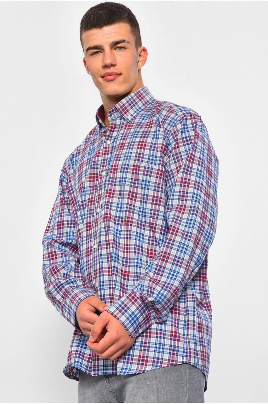 Рубашка мужская серого цвета в клеточку 174873