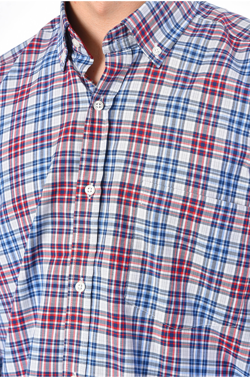 Рубашка мужская серого цвета в клеточку 174873