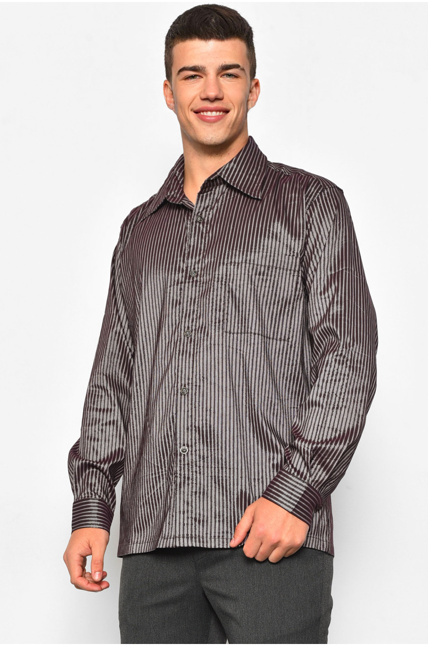 Рубашка мужская батальная коричневого цвета в полоску 32115 174903