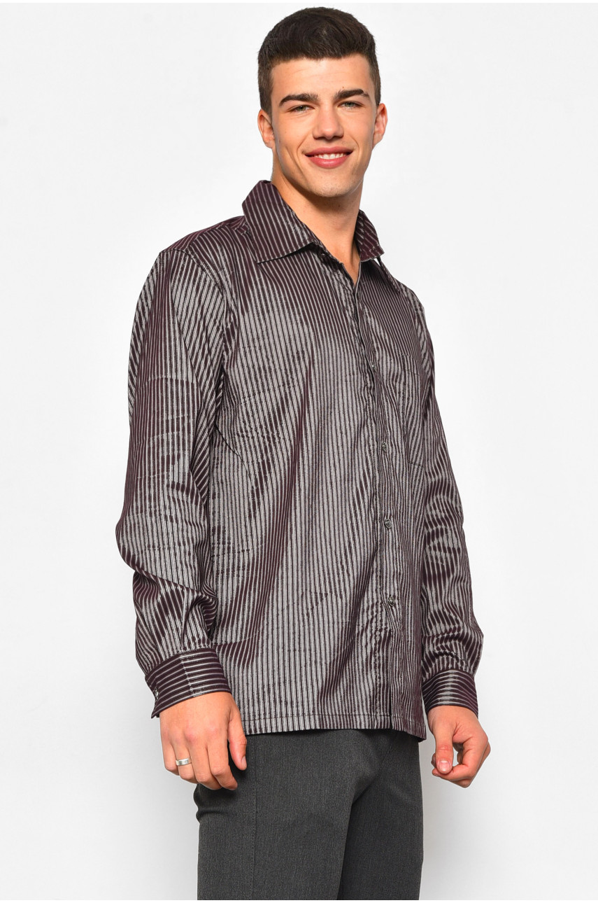 Рубашка мужская батальная коричневого цвета в полоску 32115 174903