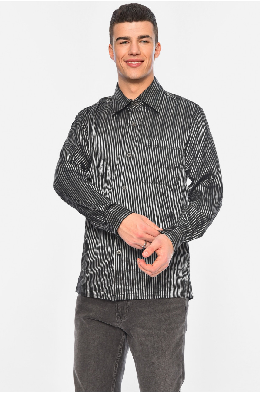 Рубашка мужская батальная черного цвета в полоску 32100 174906