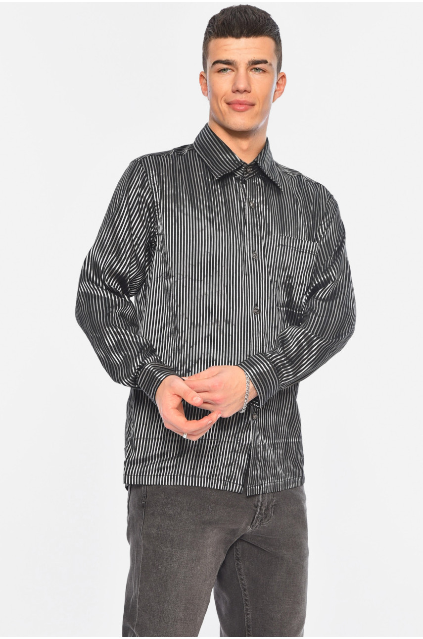 Рубашка мужская батальная черного цвета в полоску 32100 174906