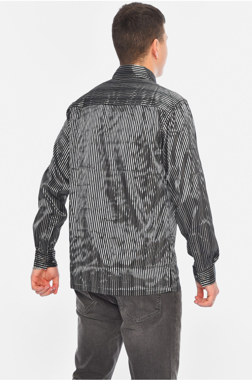 Рубашка мужская батальная черного цвета в полоску 32100 174906