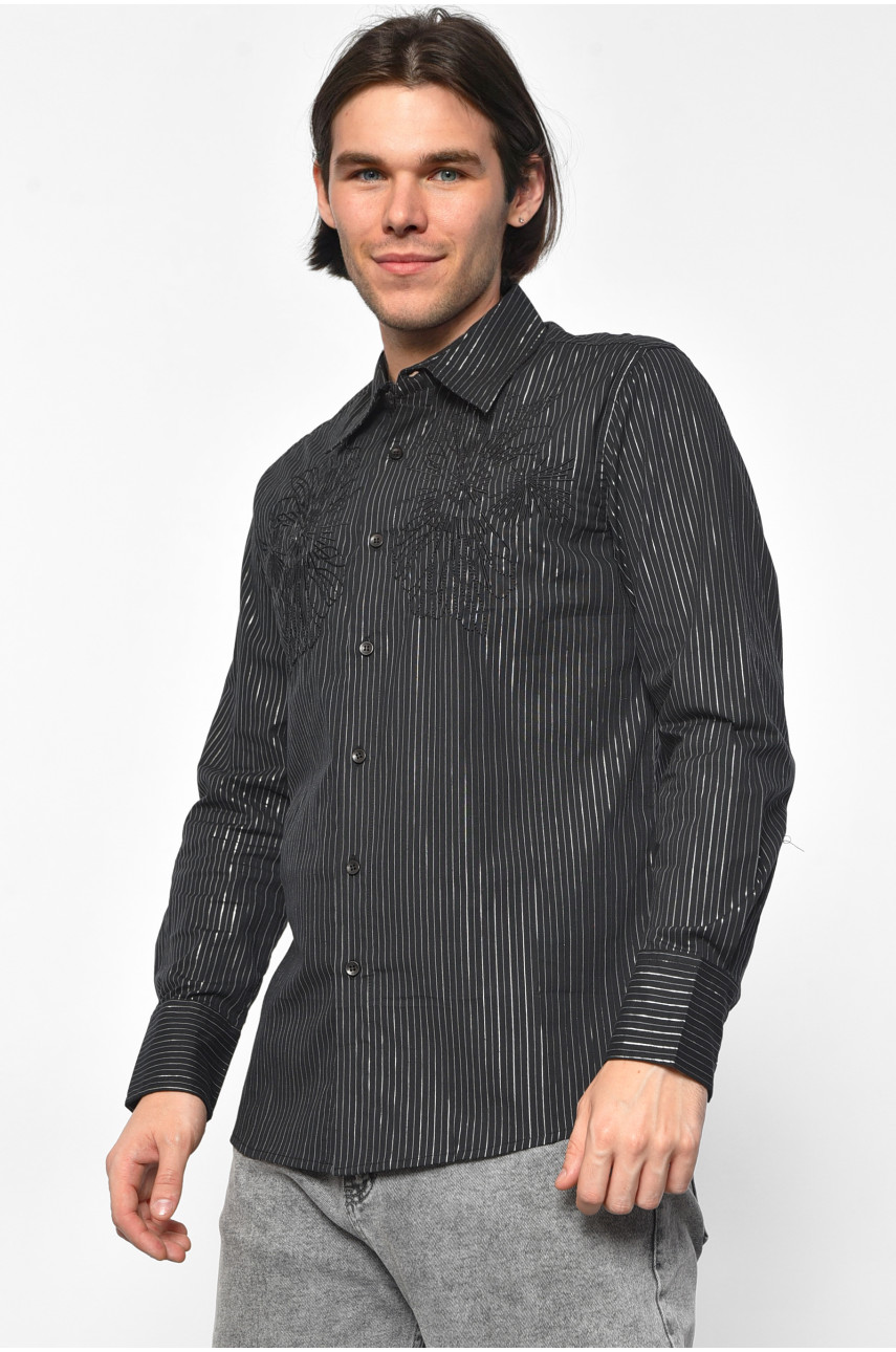 Рубашка мужская батальная черного цвета в полоску 32105 174907